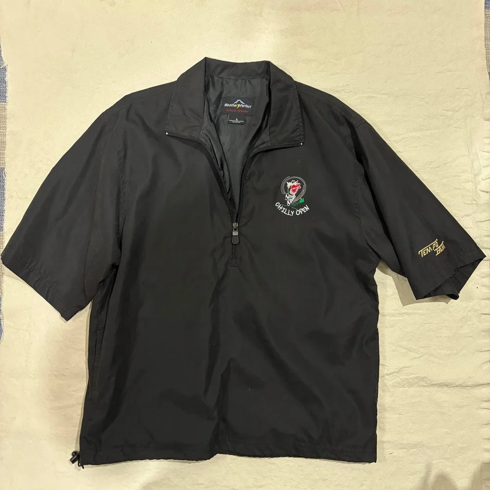 Black Short Sleeve Golf Wind Shirt Chilly Open Embroidered Size S